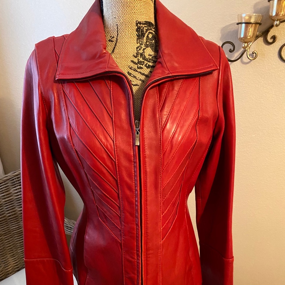 Jones New York Red Leather Jacket.